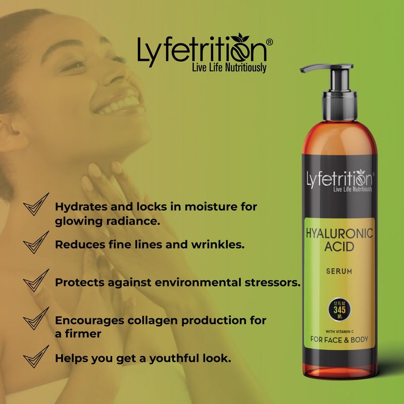 Lyfetrition Hyaluronic Acid Serum for Skin, Moisturizing and Hydrating Serum for All Types of Skin, 100% Natural Face Serum with Vitamin C & Aloe Vera (12 Fl Oz), Clear Serum, (Lyfe7581) - Image 3